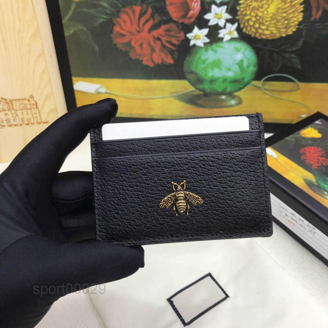 

best quality black genuinel leather with gold bee mens card holder with box s s wallet womens wallet purse credit card holder, Size 10-7 cm