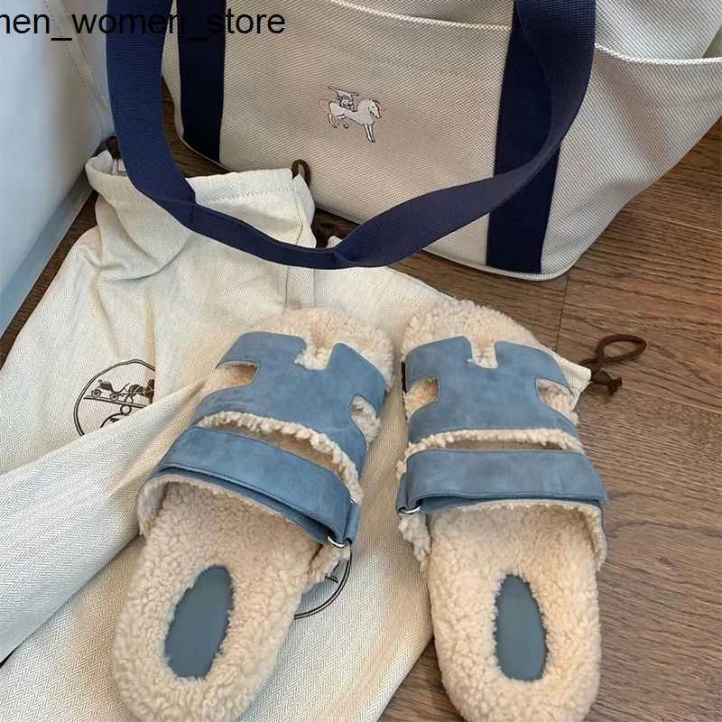Designer H Slippers Femmes Chaussures en laine Nouveau Laine de mouton One Velcro Flat Bottom Second Oncle Sandales de mode