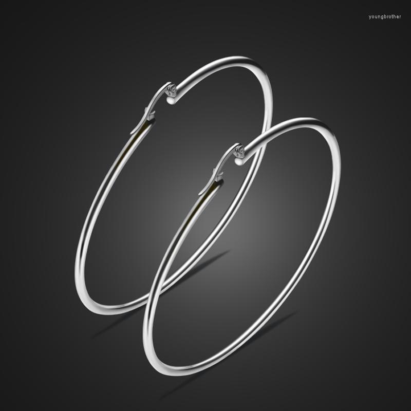 

Hoop Earrings Contracted Punk Circular Diameter 70 Mm Big European Fashion Solid 925 Sterling Silver Women Earrings.Charm Jewelry
