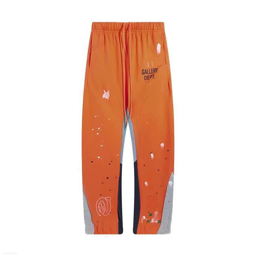 

Men' Jeans Galleries Dept Designer Sweatpants Sports Pants Hand-painted Ink Splashing Stitching Letter Printed Drawstring High Street Casual Micro Nuro, Orange without velvet