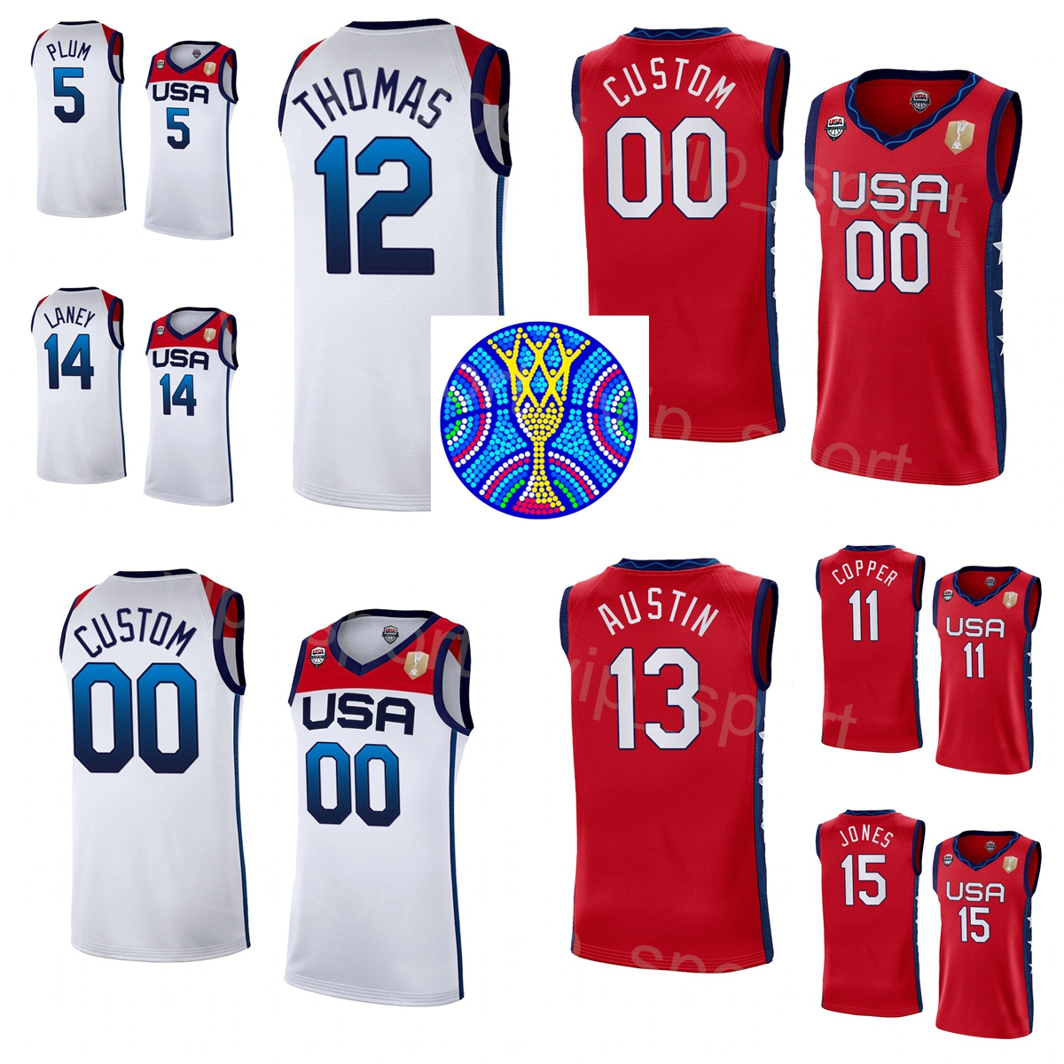

Printed American 2022 FIBA Women Basketball Jersey US Woman World Cup 15 Brionna Jones 13 Shakira Austin 11 Kahleah Copper Breanna Stewart Ariel Atkins Kelsey Plum, Women red