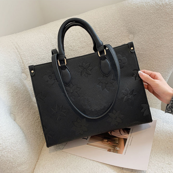 

brand Tote bag Clutch HandBags on the go Crossbody Shopping PU leather Flowers One Handle onthego Backpack Women Handbags, Black