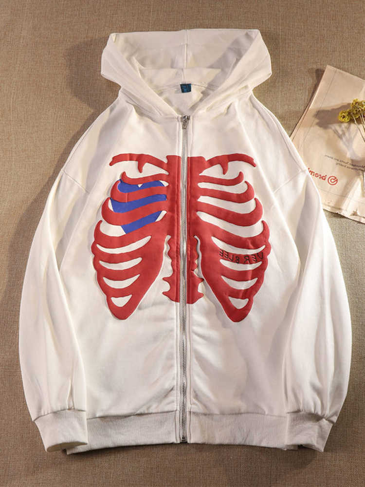 

Women' Hoodies Sweatshirts 2022 Winter Women Hoodie Long-Seeved Zipper Sweatshirts Fashion Top Anime Skeleton Print Men Jacket Loose Streetwear Y2K Clothes, Black