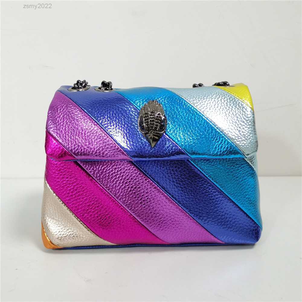 

Stitching Rainbow Patchwork Handbag Eagle Metal Pu Leather Metallic Square Bag Jointing Purse, Purple rainbow 1