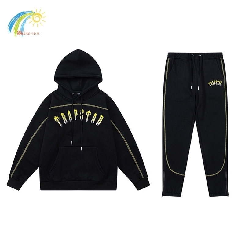 

Men's Tracksuits Hip Hop Streetwear Towel Gradient Embroidery Trapstar Hoodie Hoody Men Woman 1 1 High Quality Golden Strip Fleece Pullovers 220930