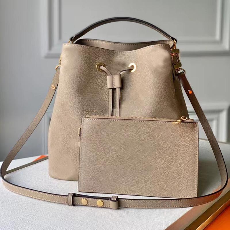 

Neonoe Bucket Bag Fashion Handbag Purse Embossed Letter Graind Genuine Leather Shoulder Crossbody Bags Flower Printing Drawstring Handbags Adjustable Strap M452, Printed letter