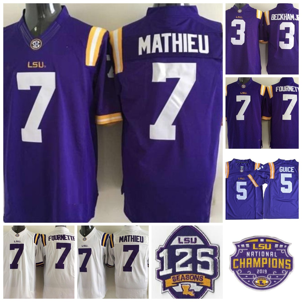 

American College Football Wear NCAA Mens LSU Tigers Football Jersey Leonard Fournette 7 Tyrann Mathieu 2 Justin Jefferson Purple 3 Odell Beckham Jr 5 Guice White, 2 justin jefferson white jersey