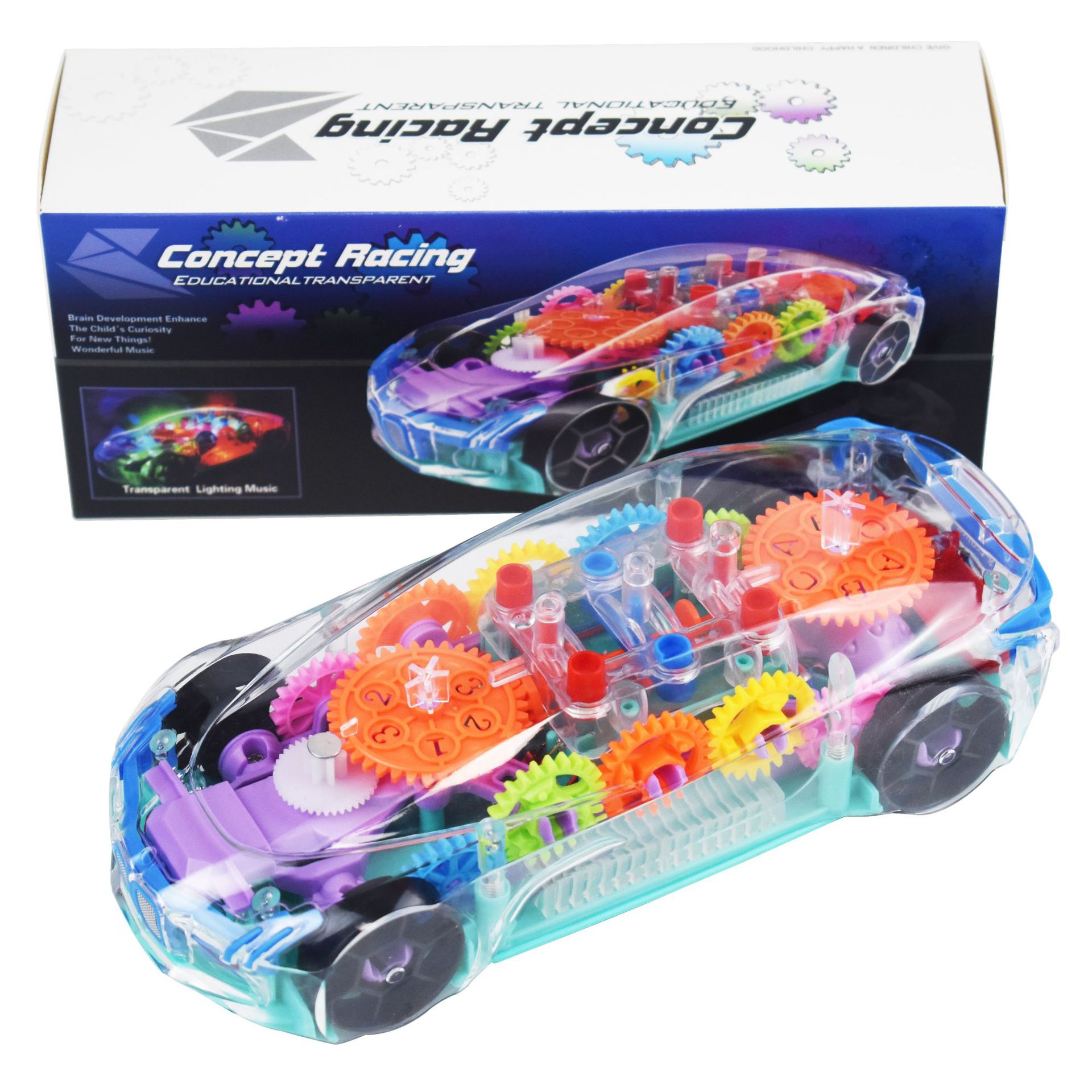 Children's electric universal light-emitting toy car mechanical concept cars's transparent gear cars light music simulation model car&#-image-807674207