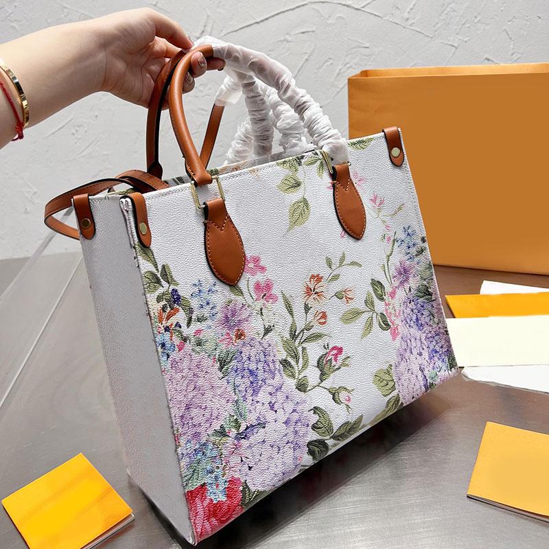 

Women Handbag onthego Tote Bag Floral Pattern Printed Crossbody Shoulder Bags Coated Canvas Leather Large Capacity Shopping Bags Inside Pocket N3452, 35cm