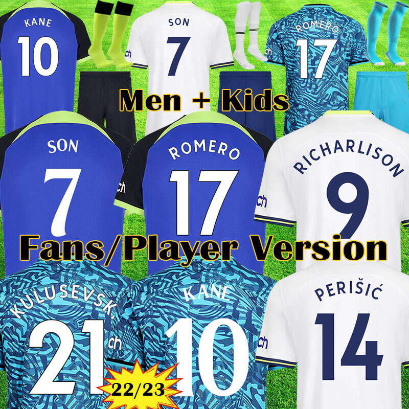 

22 23 KANE SON RICHARLISON Soccer Jerseys Player Version KULUSEVSKI HOJBJERG Away 2022 2023 PERISIC Third ROMERO Football kit, Pl home