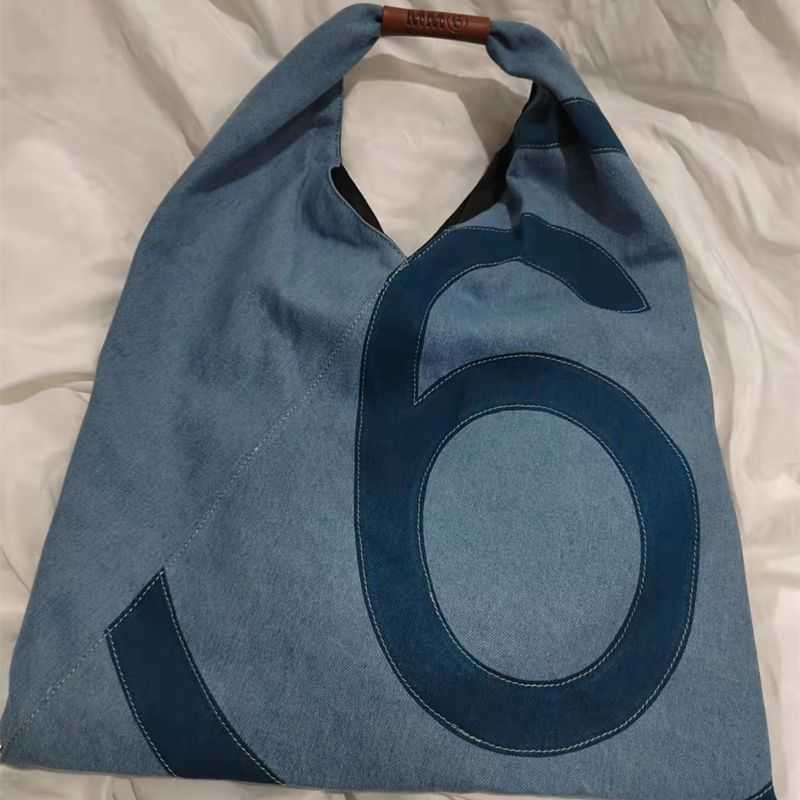Evening Bags MM6 women Japanese large capacity Fashion Blue Denim print handbag Shopping Tote Bag