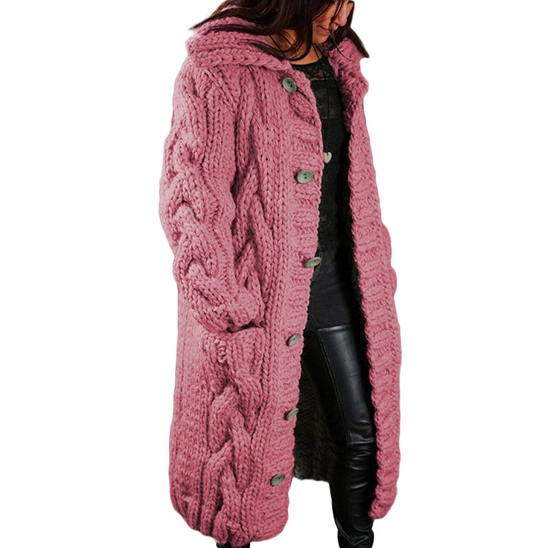 

Sweaters 2022 Women Loose Knit Sweater Long Cardigan Coats Autumn Winter Sleeve Casual Hooded Femme Solid Pocket Streetwear Sweaters, Pink