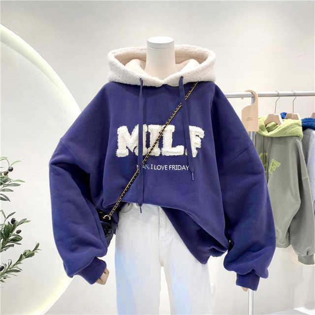 Sweats à capuche pour femmes Sweats à capuche pour femmes Sweatshirts Lettre MILF Imprimer Harajuku Pulls en polaire Veste à manches longues Casu