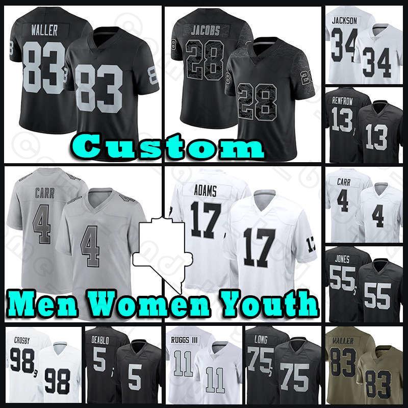 

98 Maxx Crosby Darren Waller Football Jerseys Derek Carr Davante Adams Josh Jacobs Raiders Nate Hobbs Hunter Renfrow Chandler Jones Johnathan Abram Divine Deablo, Custom men+patch(t x z)