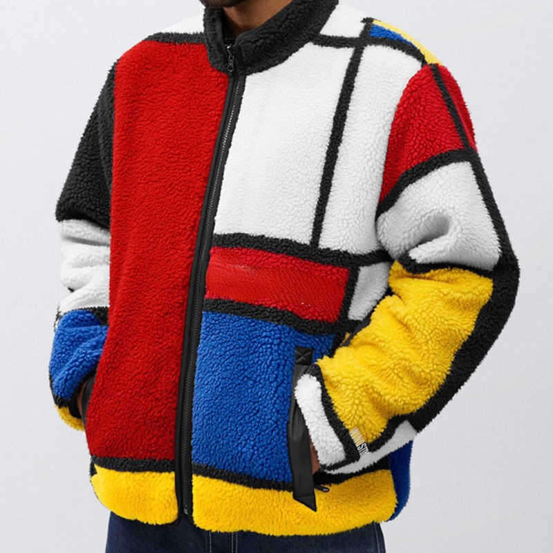 

Designer Man Jacket Wool Coat Sup Multicolor Stitching Polar Fleece Zipper Jackets Hip-hop Men Women Loose Baseball Uniform, Purple