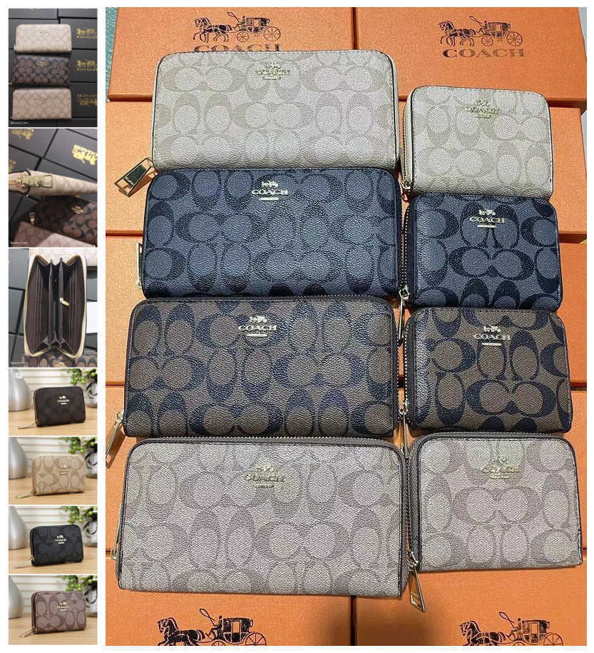 

06 eyebrow trimmer coach women&men leather long wallet zipper short purse clutch with box, As pic