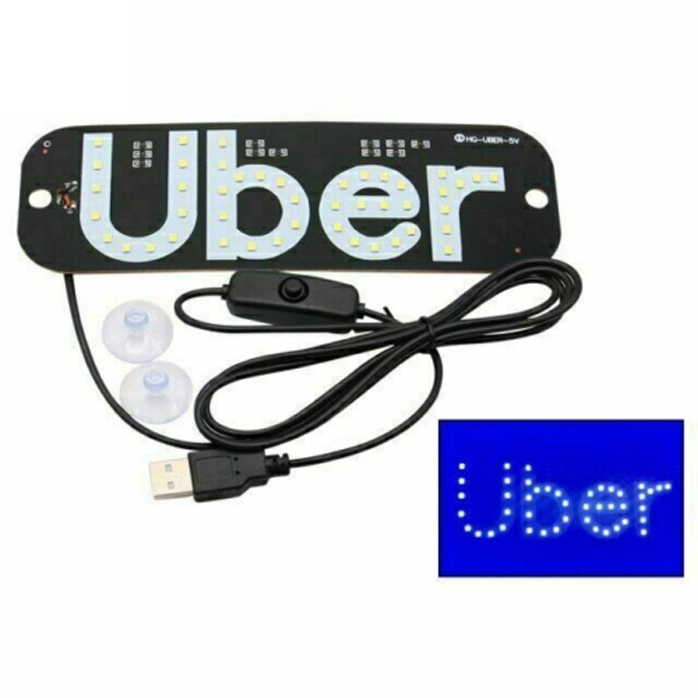 UBER Sign warning USB Led Indicator Light Panel Light Car Interior sticker For Taxi Driver-image-719044243