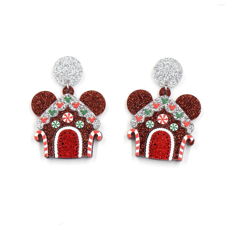

Dangle Earrings Product CN Drop Mouse Gingerbread House Women's Cute Christmas Acrylic