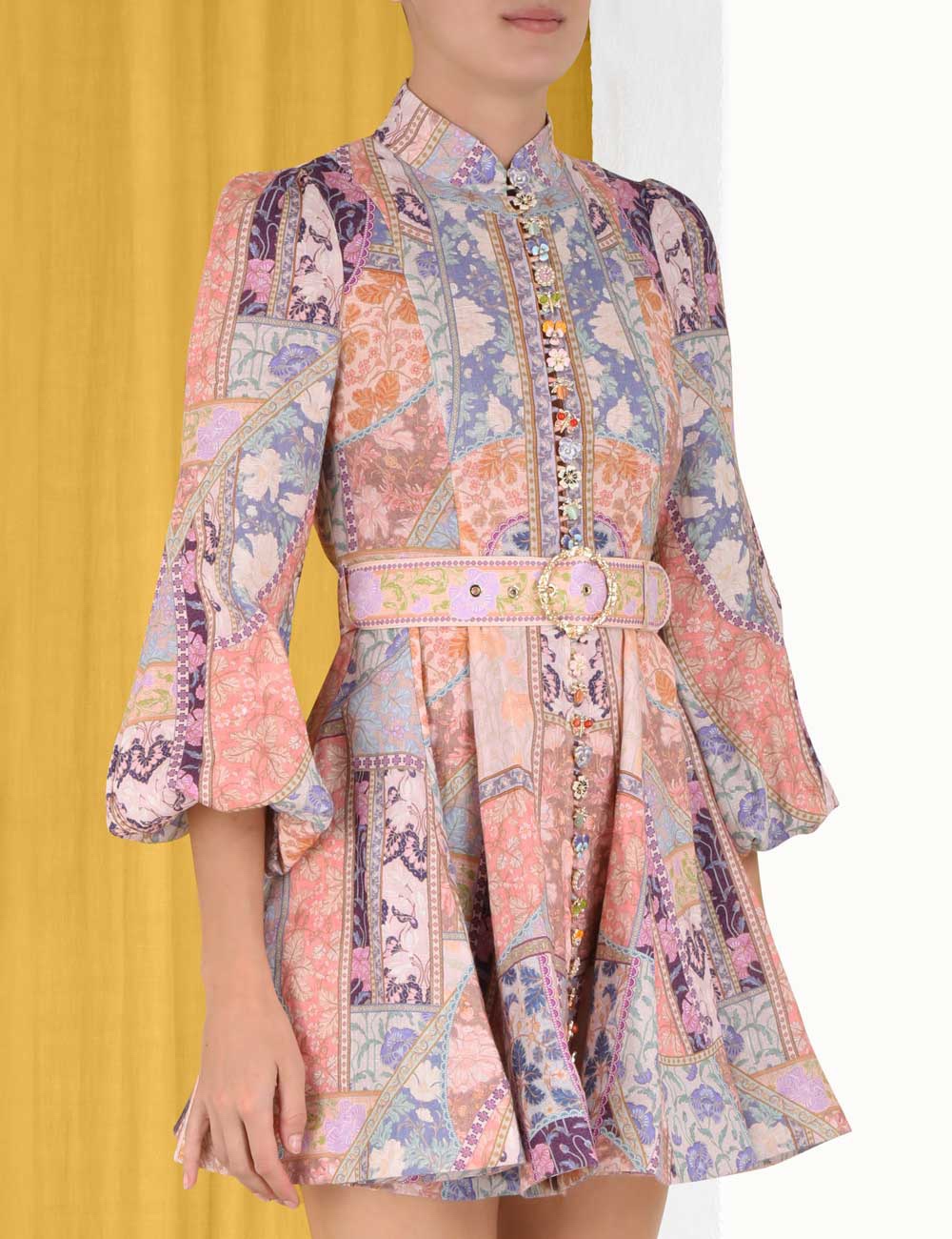 

Casual Dresses 2022 Luxury designer designed new button placket stand collar mini dress in autumn and winter, Multi