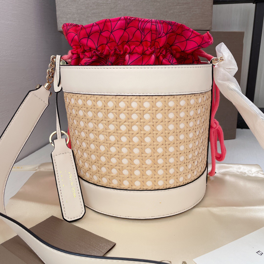 

Designer bucket bag natural Vienna straw woven geometric pattern luxury big-name ladies new handbag fashion multifunctional large-capacity shoulder bag, Orange