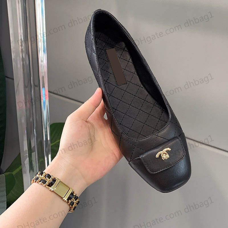 

Womens Dress Shoes Classic Clasp Calfskin Flat Shoes Flip Flops Mule Slippers Quilted Texture With Low Heels Soft Slip-On Fashion Round Toe Real Leather Outdoor Shoe, Shoes box