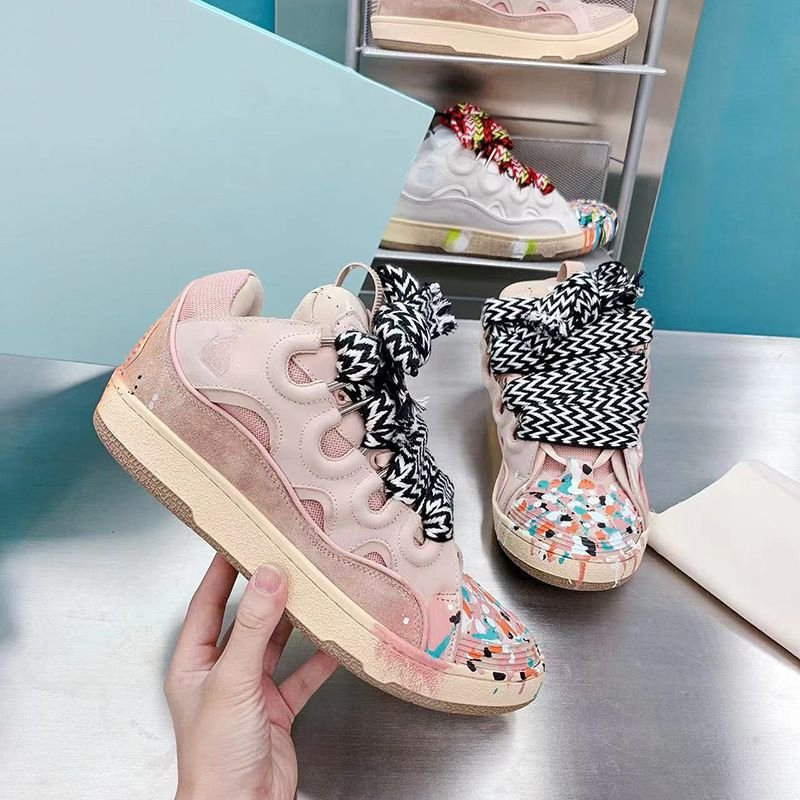 

Designer LANVINS Bread Shoes Thick soled Platform sole Laceup Extraordinary Embossed Leather Curb Calfskin Rubber Nappa Sneakers