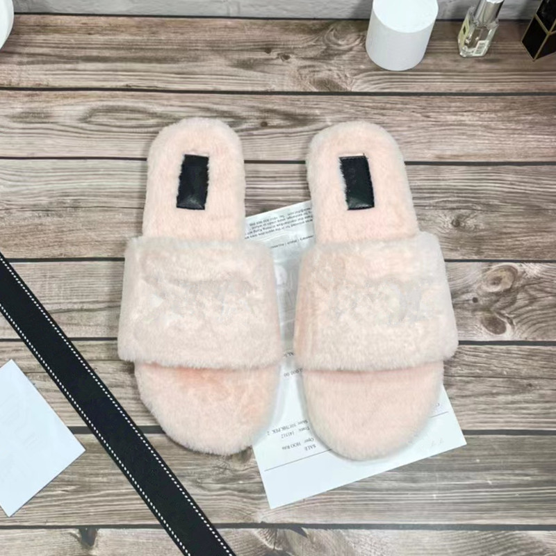 

New Fashion Women's Slippers Luxury Designer Sandals Leather Flat Wool Beach Shoes High Heel Rubber Flip-flops Flip-Flops Jelly Letter Embroidery 35-40, Pink