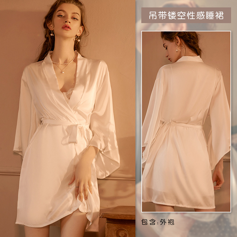 

Sexy Lace Women's Sleepwear Sling Nightdress Set Hollow Lace Pajamas Women, As shown