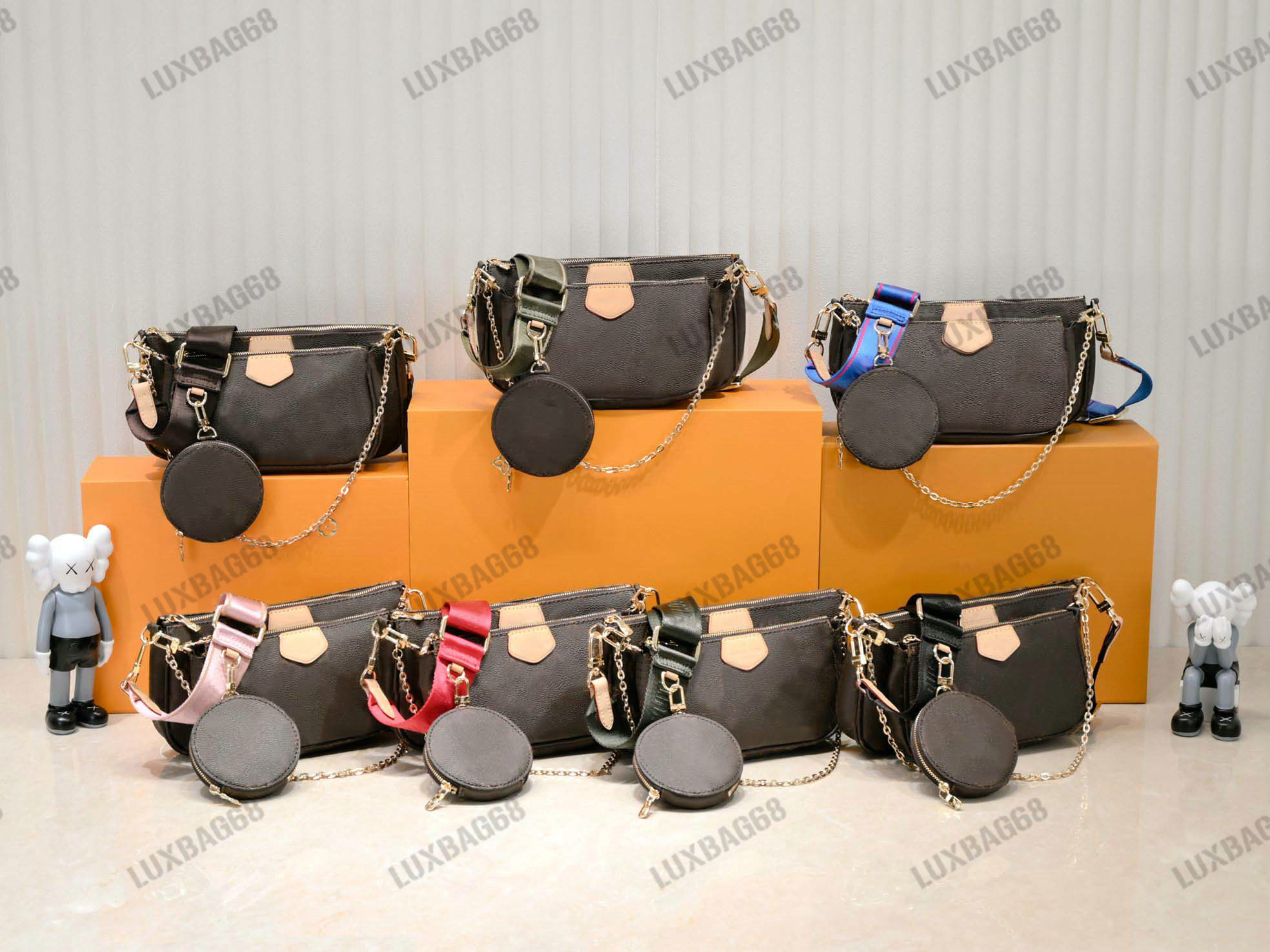 

Multi Pochette Accessoires 3 Piece Shoulder Bag Women's Designer Multiple 3 in 1 Chain CrossBody With Pouch Adjustable shoulder Strap, Color-01