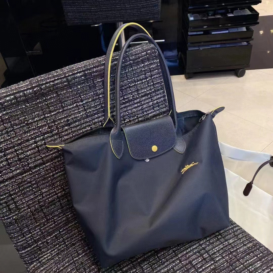 

Classic nylon shoulder bag women's embroidered shopping bag men's travel folding storage bags, 300 grey