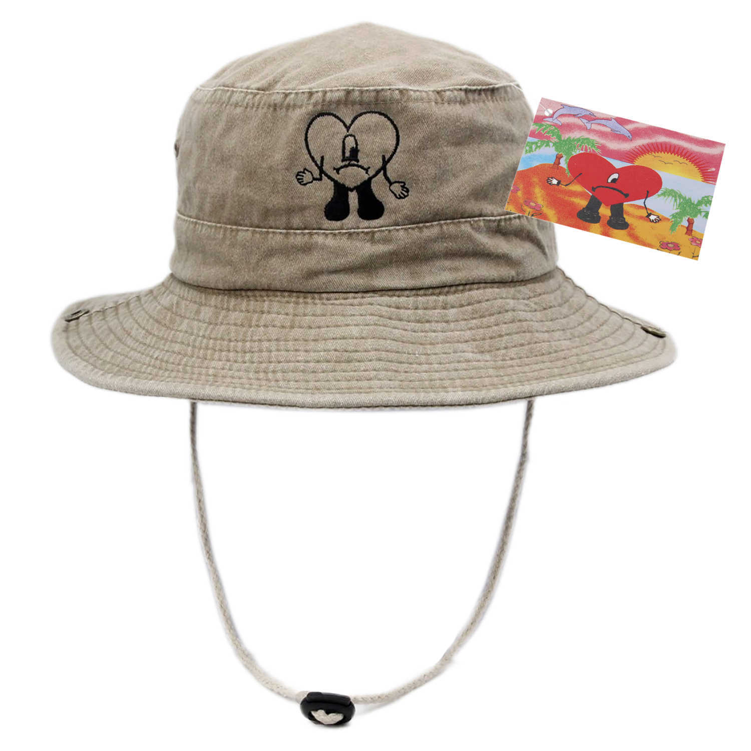 

Stingy Brim Cotton Embroidered Bad Bunny Fisherman s UN VERANO SIN TI Bucket Woman Summer Foldable Sun Man Beach Hat 0929, Dark khaki