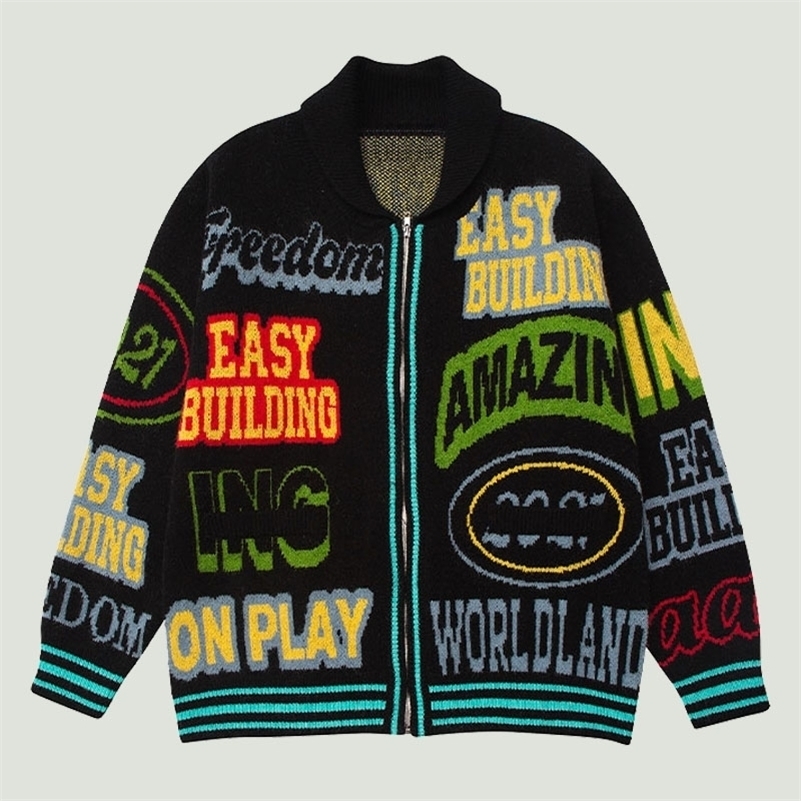 Men's Sweaters Streetwear Harajuku Letter Graffiti Knitted Mens Hip Hop Oversize Loose Casual Zipper Pullover Unisex Fashion Tops 220930
