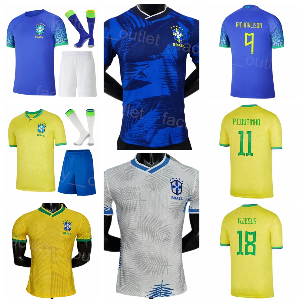 

Man Youth Brasil RICHARLISON Soccer Jerseys National Team RAPHINHA Philippe Coutinho Thiago Silva Lucas Paqueta MARQUINHOS Football Shirt Kits 22-23 World Cup, Men