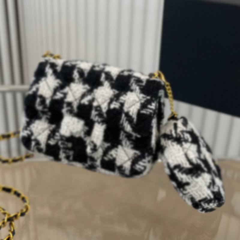 

Designer Women 19 CF Tweed Quilted Crossbody Bag France Brand Mini Woc 19c Flap Shoulder Handbags Lady White Woolen Houndstooth Handbag With Coin Purse Luxury Bags, Cf 17cm