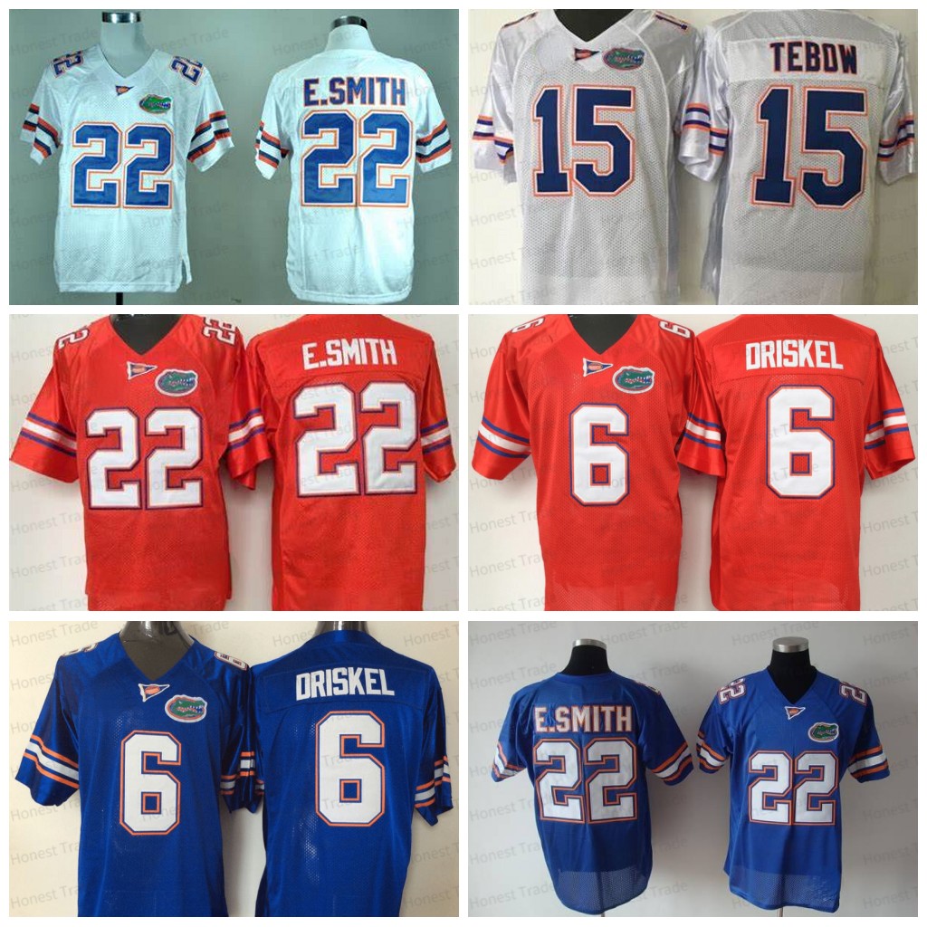 

American College Football Wear 22 E.Smith Florida Football College Jersey 15 Tim Tebow Men Emmitt Smith 6 Jeff Driskel University NCAA Gators Jerseys Mesh Blue Orang, Men;as