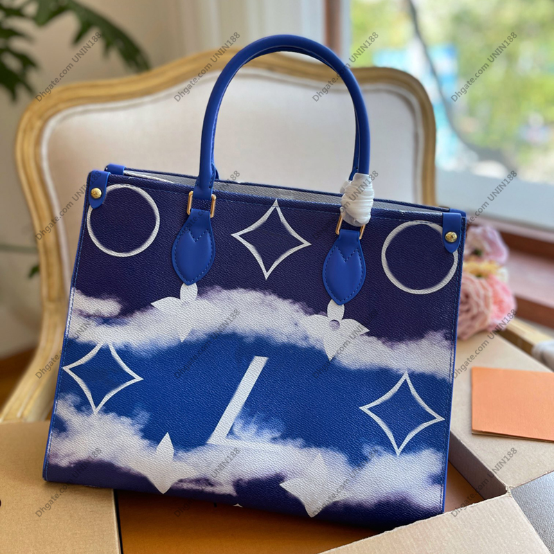 

Women Luxurys Designers totes Bags onthego MM Handbag Gradient Shouder Crossbody Bag Genuine Leather Messenger Ladies Travel Handbags 32cm, Pink