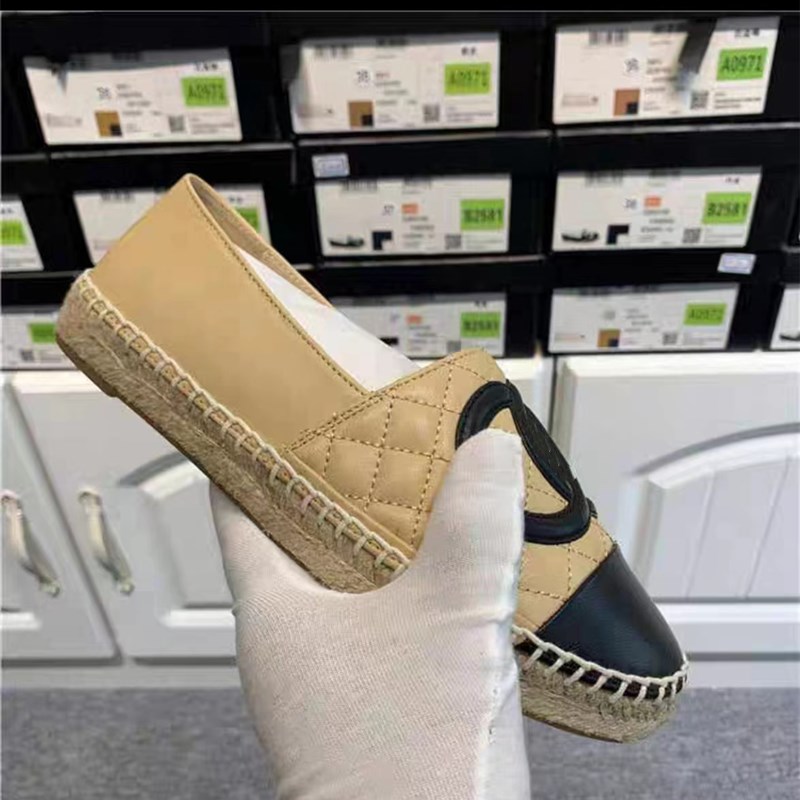 

Spring Brand Designer Women Espadrilles Shoes Genuine Leather Lady Slip On Comfortable Flat Fisherman Shoes Loafers Hemp Canvas Size 35-42 Plus, Box