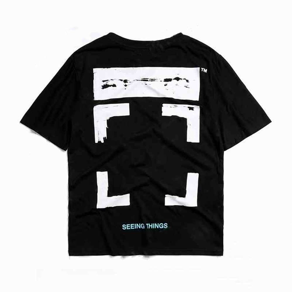 

Chao Brand Off Style White Summer T shirts Rendering Graffiti Arrstyle Lovers Cotton Short Sleeve T-shirt Backing Men's Shirt