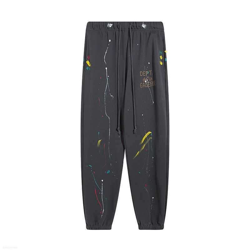 

Jeans Galleries Dept Designer Sweatpants Sports Pants Distressed Alphabet Graffiti Hand-painted Ink Splashed Cotton Terry, Black
