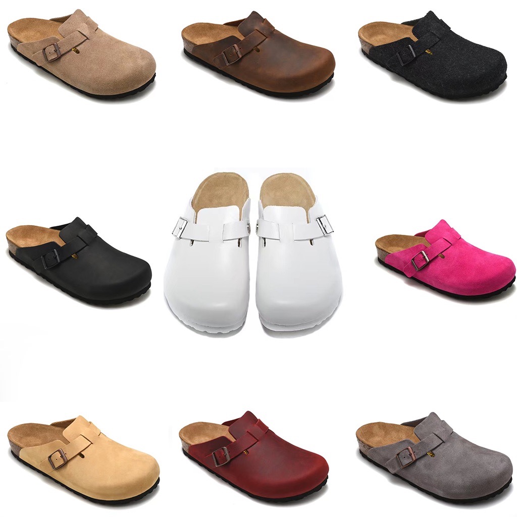 

Designer New Leather Slippers Boston Cork Flat Slippers Summer Fashion Design Slippers Favorite beach sandal Loafers Men women clogs Arizona Mallari 35-46