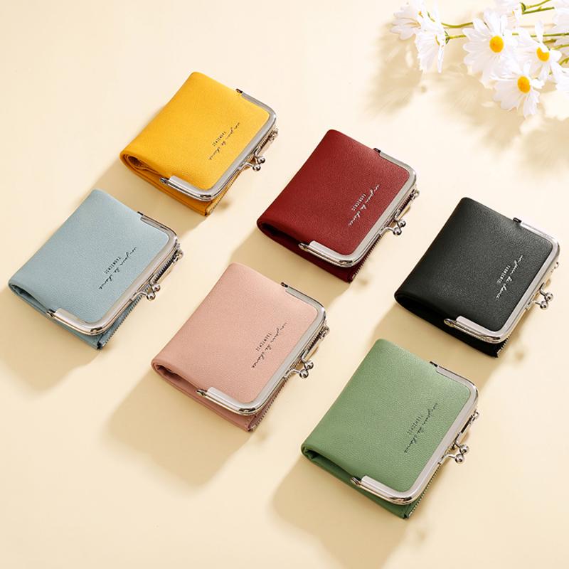 

Wallets Fashion Solid Color Short Clutch Small PU Leather Women Coin Purses Ladies Simple Mini Card Holder Travel FemaleWallets, Black