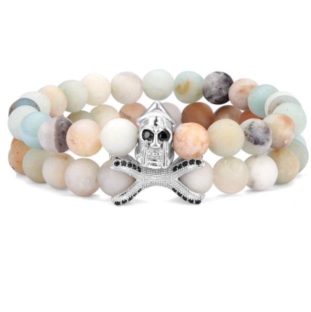 

2pcs/set 8mm skull gold silver copper cz zircon cubic zirconia beads bohemian Bracelet agate Onyx Stone Bangles guk5