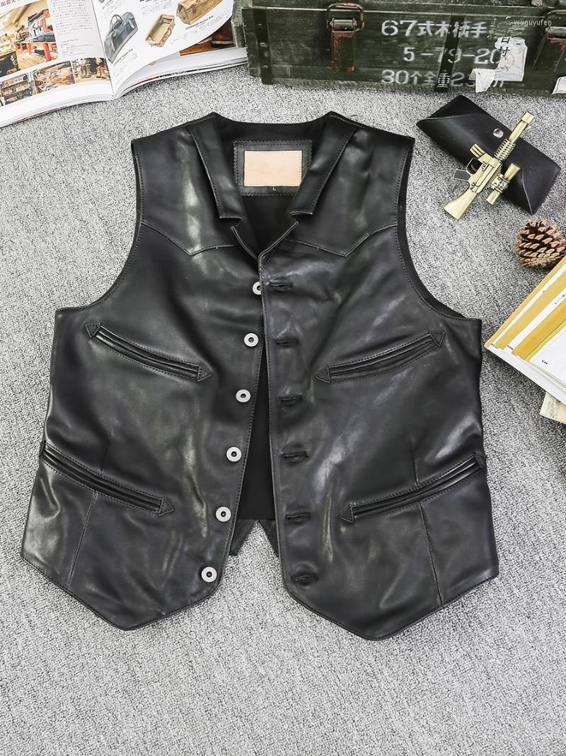 

Men's Leather & Faux Men Vest Waistcoat Sleeveless First Layer Horse Skin Restore Ancient Ways Spring And Autumn Coat, Black
