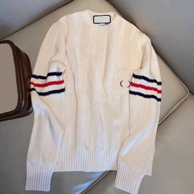 

2021 Paris Fashion Designer Women's Sweater Men's Long sleeve Round neck comfortable G letter embroidery three-dimensional stripe warm, White