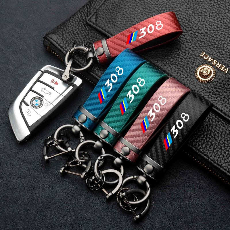 

Keychains High-Grade Carbon Fiber Pattern Car Keychain Logo Custom Keyring For Peugeot 308 407 508 2008 3008 AccessoriesKeychains