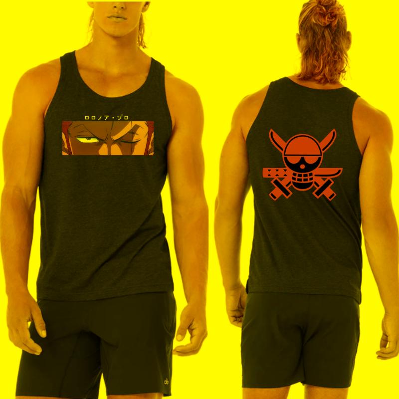 

Men's Tank Tops Fashion Cotton Sleeveless Shirts Top Men Fitness Shirt Anime One Piece Zoro Roronoa Vest MenMen's, Black