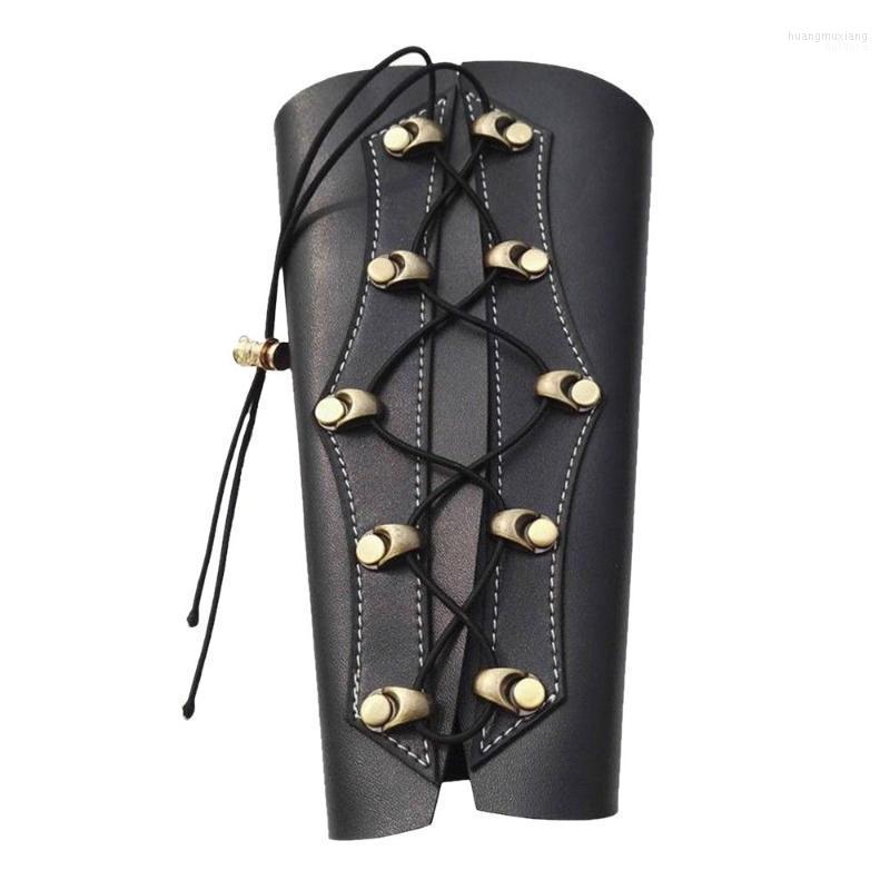 

Elbow & Knee Pads Archery Arm Guard Leather Restraint Protector Pull Bow Protect For Shooting Hunting Accessory Outdoor Sport, Black