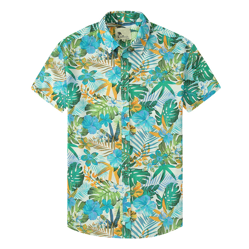 

Men's T-Shirts 2022 Summer Hawaiian Shirts For Men Tropical Leaf Colorblock Print Beach Vacation Shirt