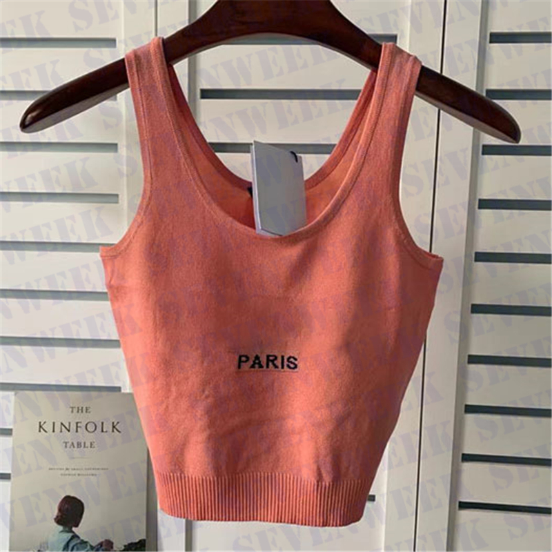 

Summer Knitted Tanks T Shirts For Women Designer Jacquard Letter Sweaters Fashion Sexy Sling Vest Tops High Quality, Black