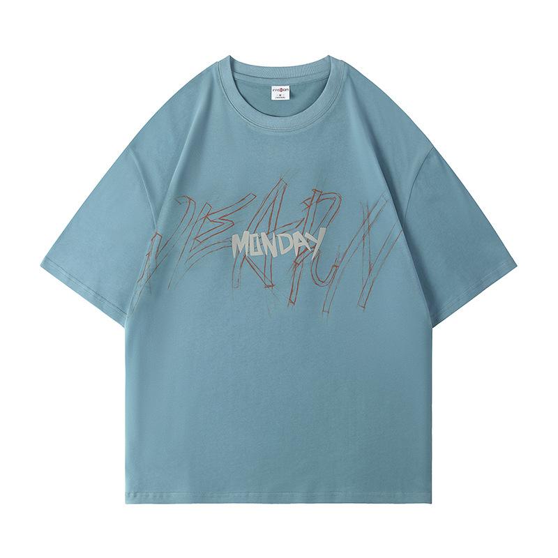 

Men's T-Shirts Summer Hong Kong Style T-shirt Men's Fashion Personality Short-Sleeved Tshirt Loose Half-sleeve Tees Monday Letter Print, Black